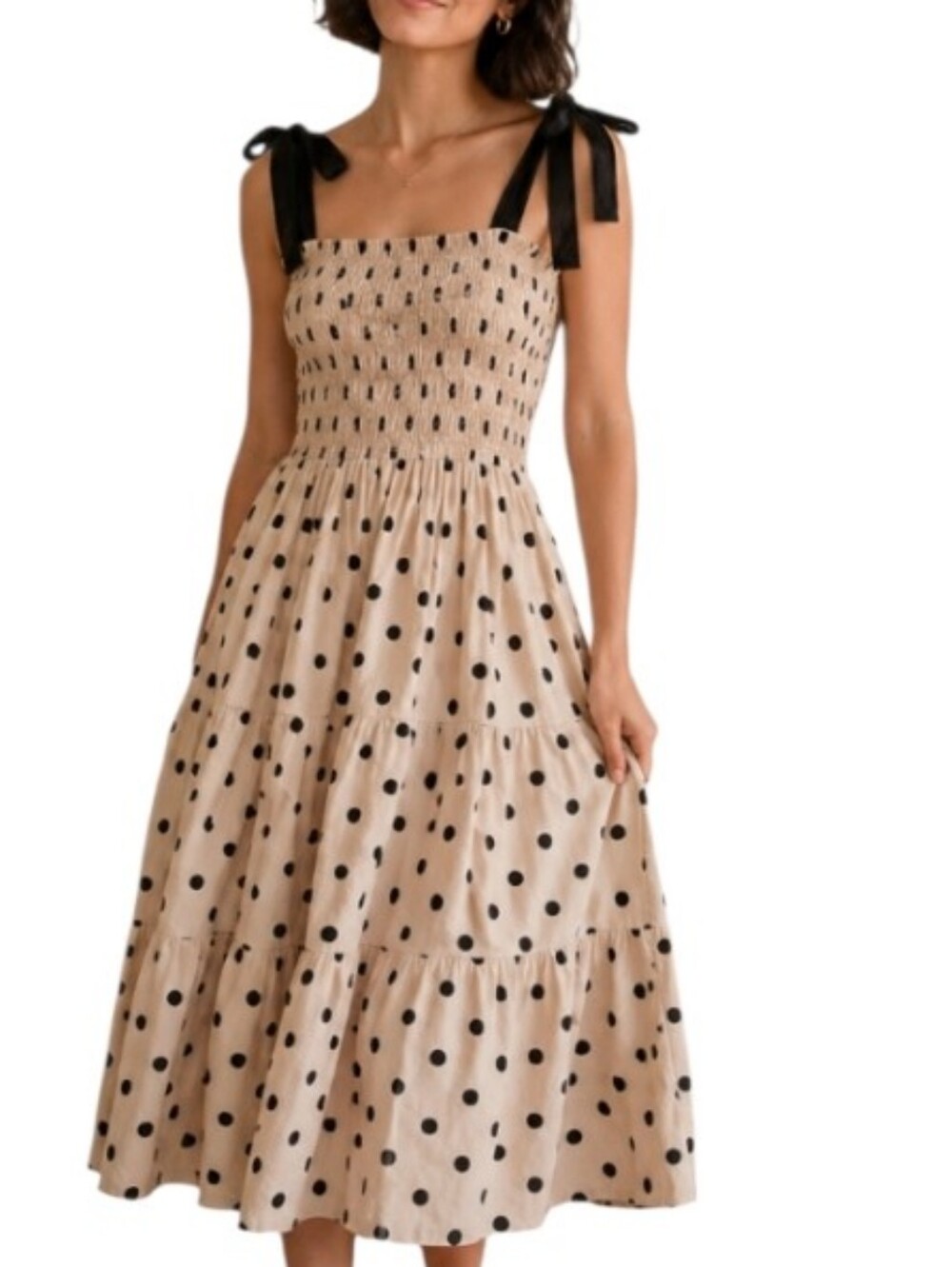 En Saison Ivory & Black Polka Dot Tiered Long dress - L.       Y65